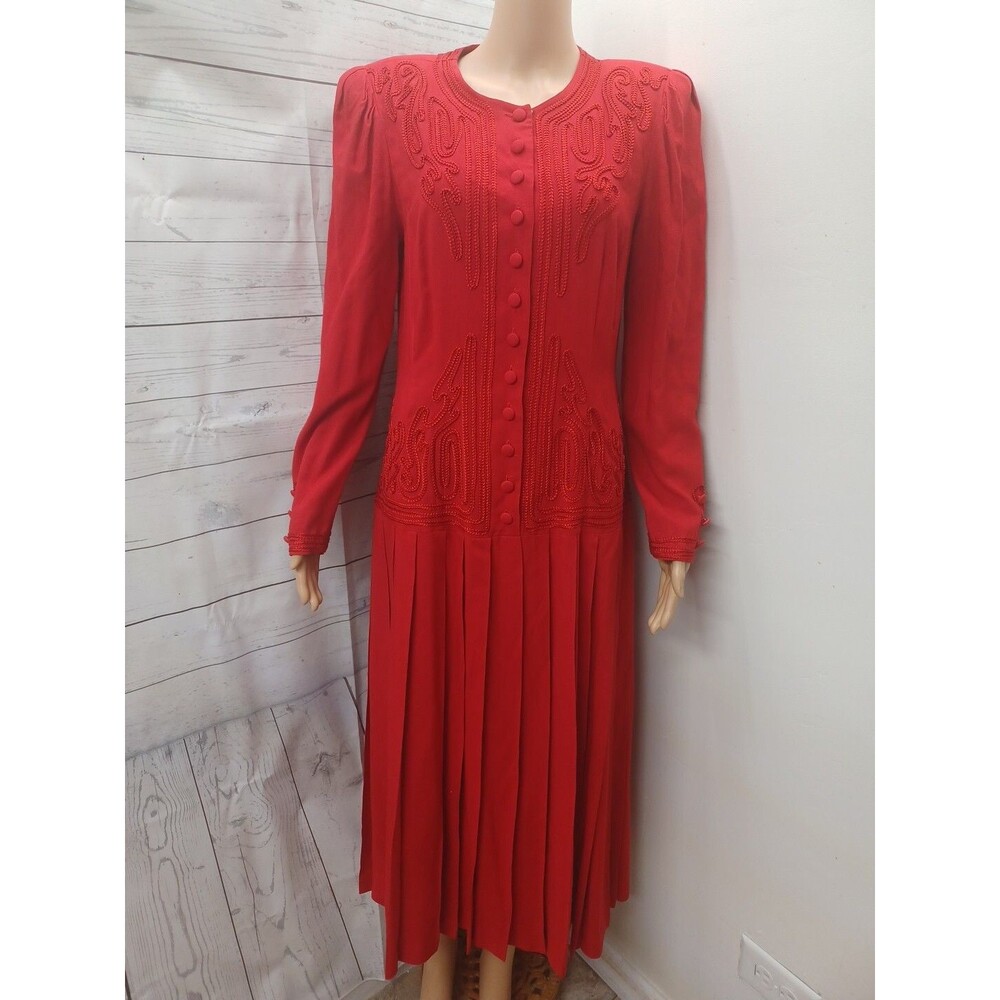 Vtg Sarah Elizabeth Long Sleeve Dress Maxi Cottagecore Sz 8 Pleated